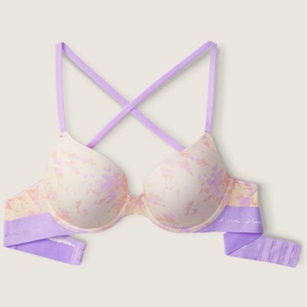 Victoria’s Secret PINK 40DD Wear Everywhere Push-Up Bra in Ivory Batik Pattern